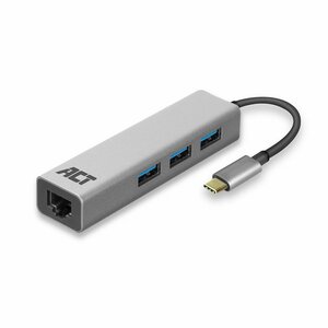 ACT AC7055 3-Poorts USB-C 3.2 (USB 3.0) Hub met Gigabit ethernet poort