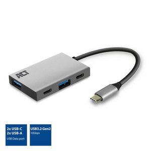 ACT AC7070 USB-C Hub 4 port met 2x USB-C en 2x USB-A, SuperSpeed 10Gbit/s